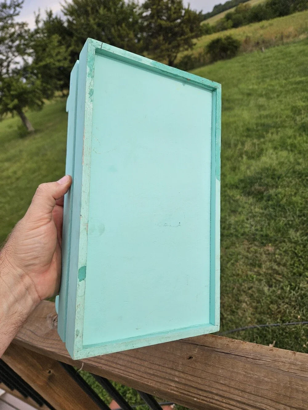 Farmhouse Rustic Teal Wooden Crate Shabby Chic Small Storage Box Decorative Tray